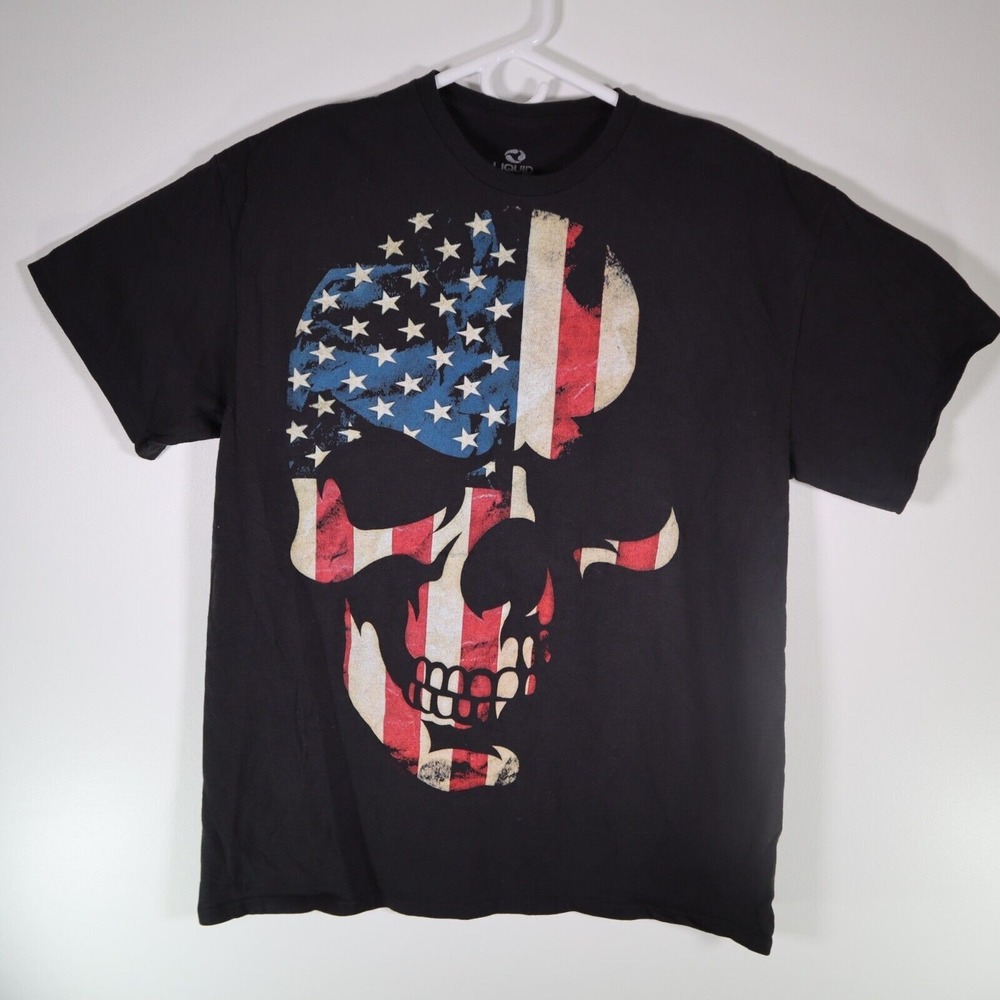 Liquid Blue American Flag Skull Short Sleeve T Shirt Men's Black Large L